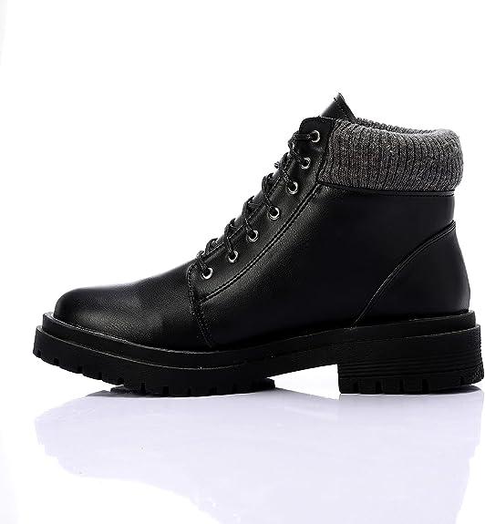 Leather Ankle Boot with Leg Warmers Trims Black