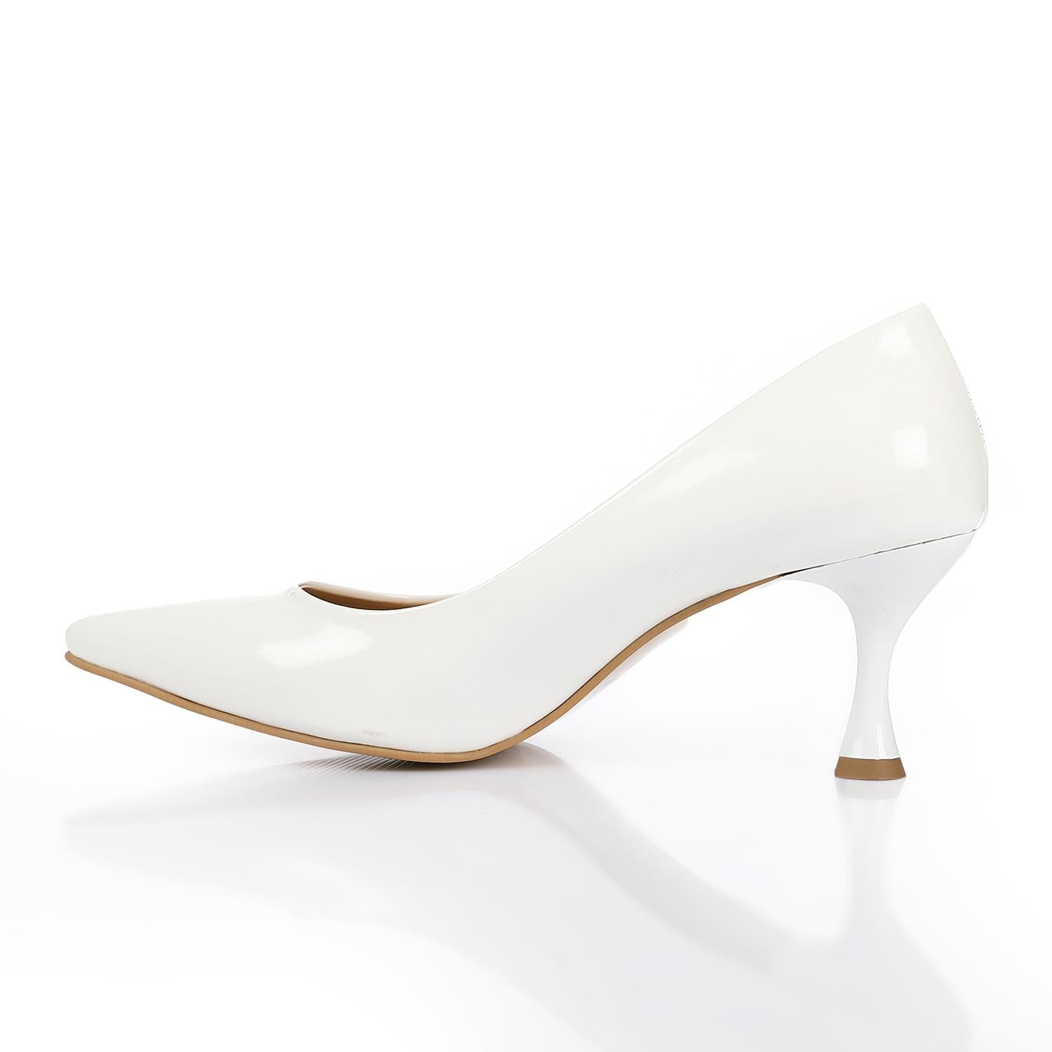 White Kitten Heel Patent Leather Pointed Shoes
