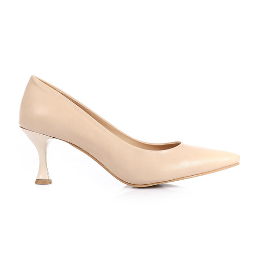 Beige Kitten Heel Patent Leather Pointed Shoes
