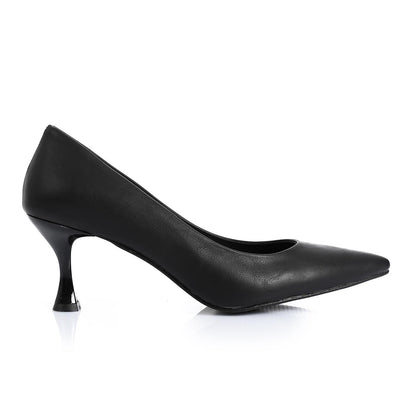 Black Pointed-Toe Kitten Heel Pump