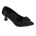 Black Floral Pointed-Toe Kitten Heel Pump