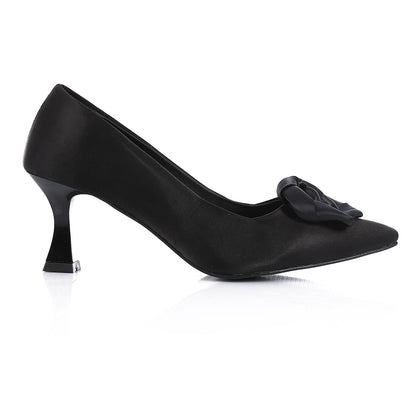 Black Floral Pointed-Toe Kitten Heel Pump