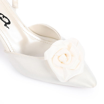 White Upper Flower Slingback High Heels