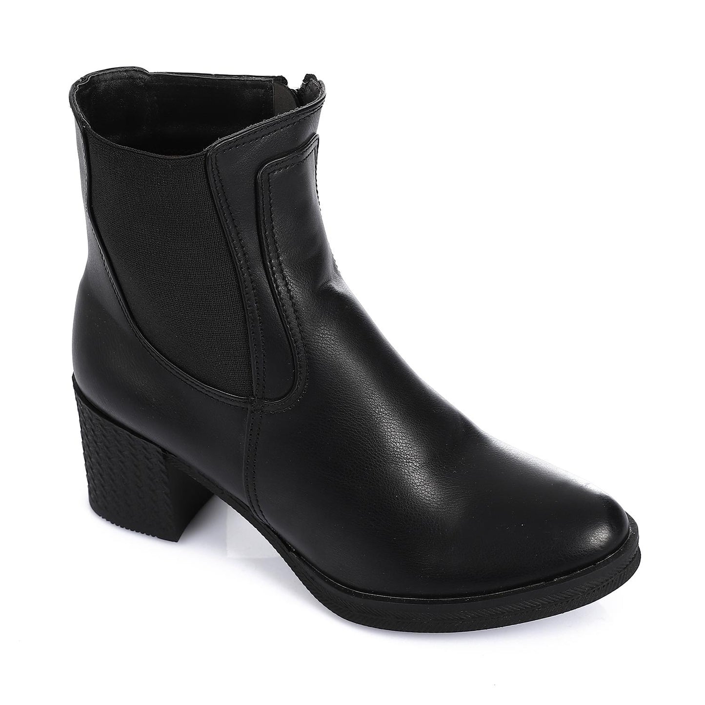 Black Side Zipper Half Boot