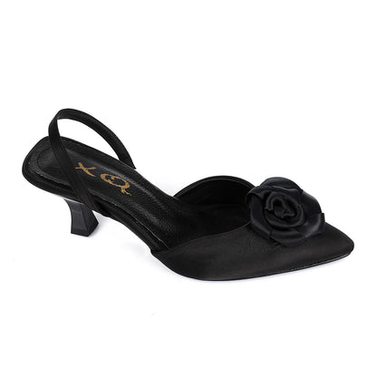 Black Upper Flower Slingback High Heels