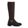 Mid-Calf Leather Boot with Decorative Buckle  Brown