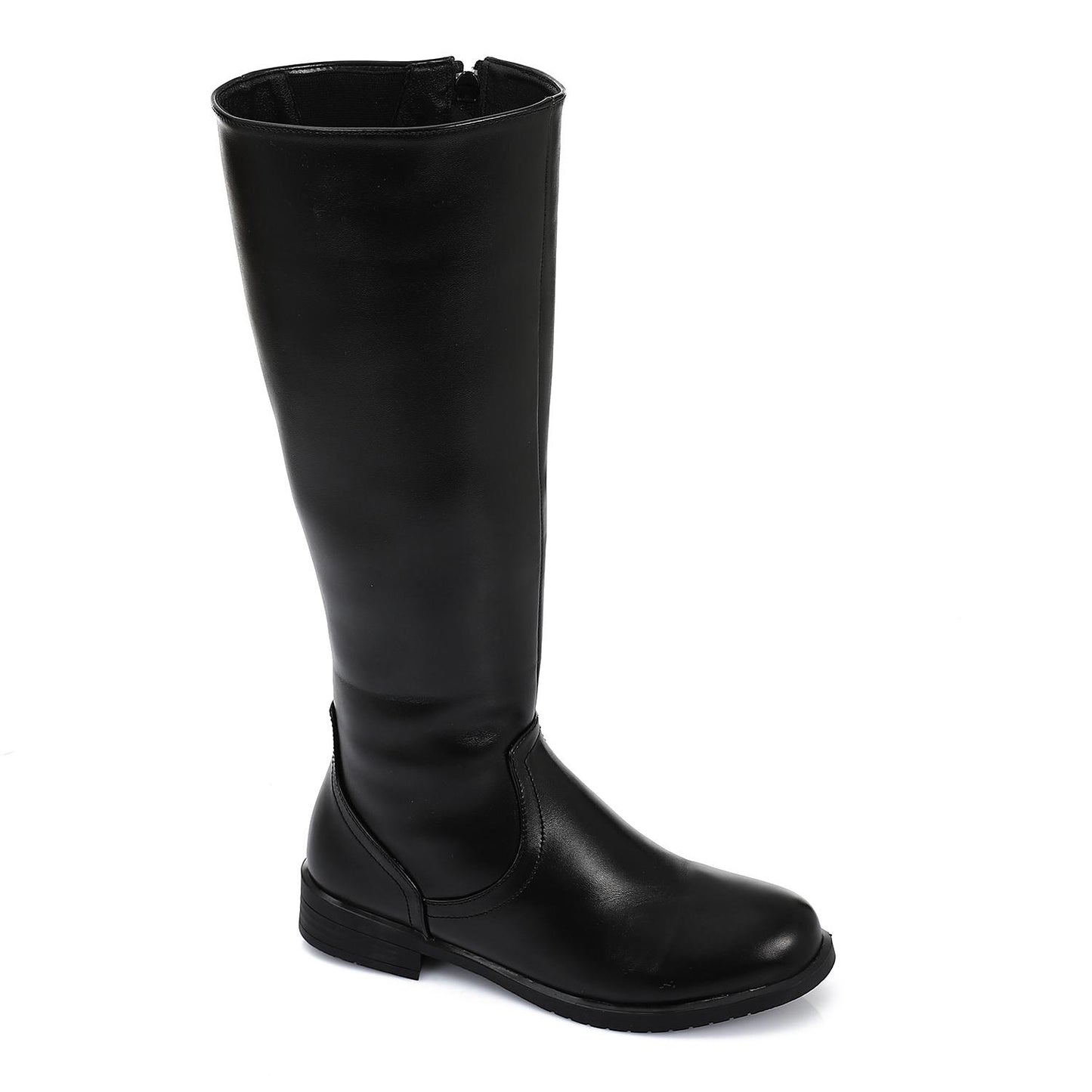 Wide Calf Leather Boot - Black