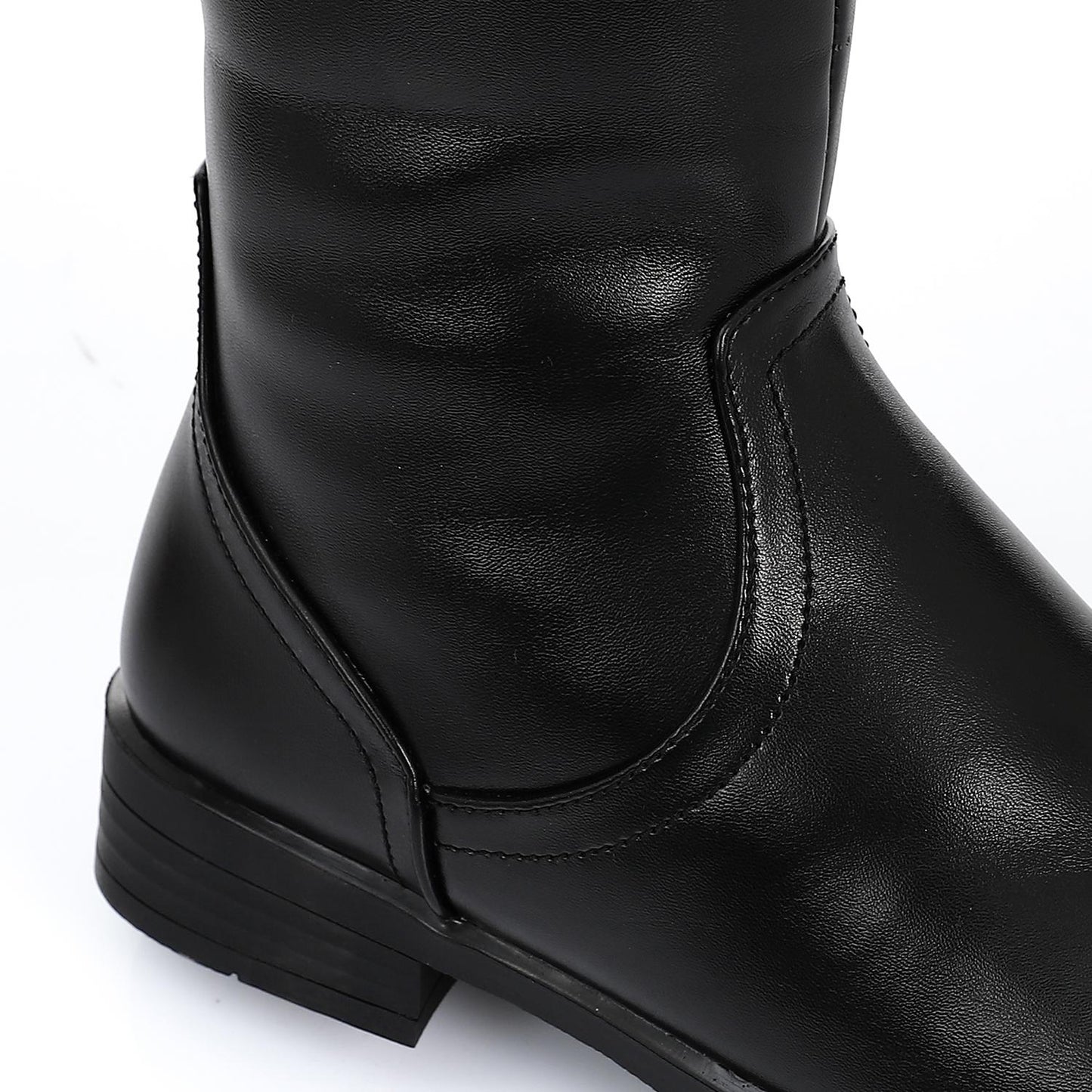 Wide Calf Leather Boot - Black