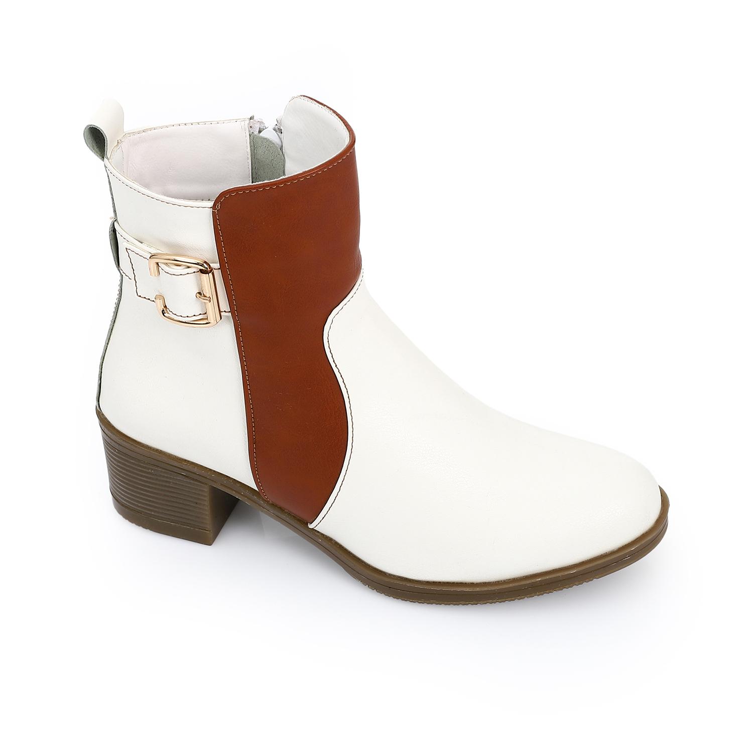 Suede Ankle Boots with Decorative Buckle White
