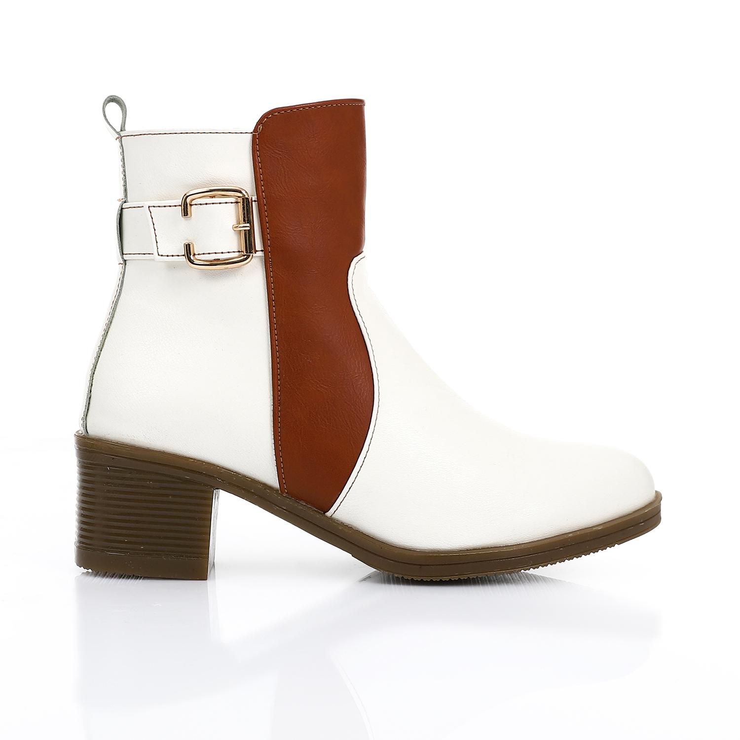 Suede Ankle Boots with Decorative Buckle White