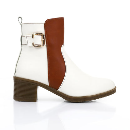 Suede Ankle Boots with Decorative Buckle White