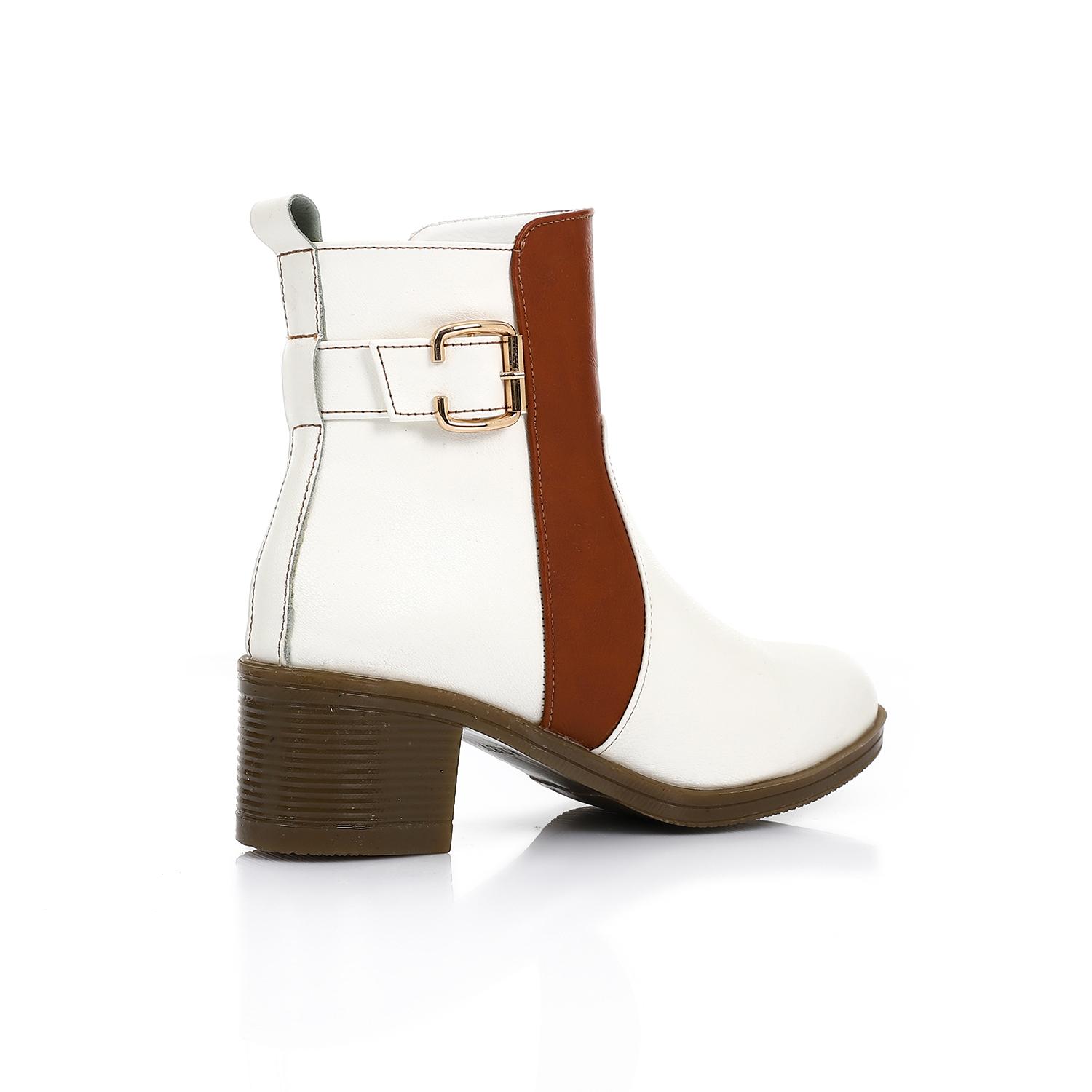 Suede Ankle Boots with Decorative Buckle White