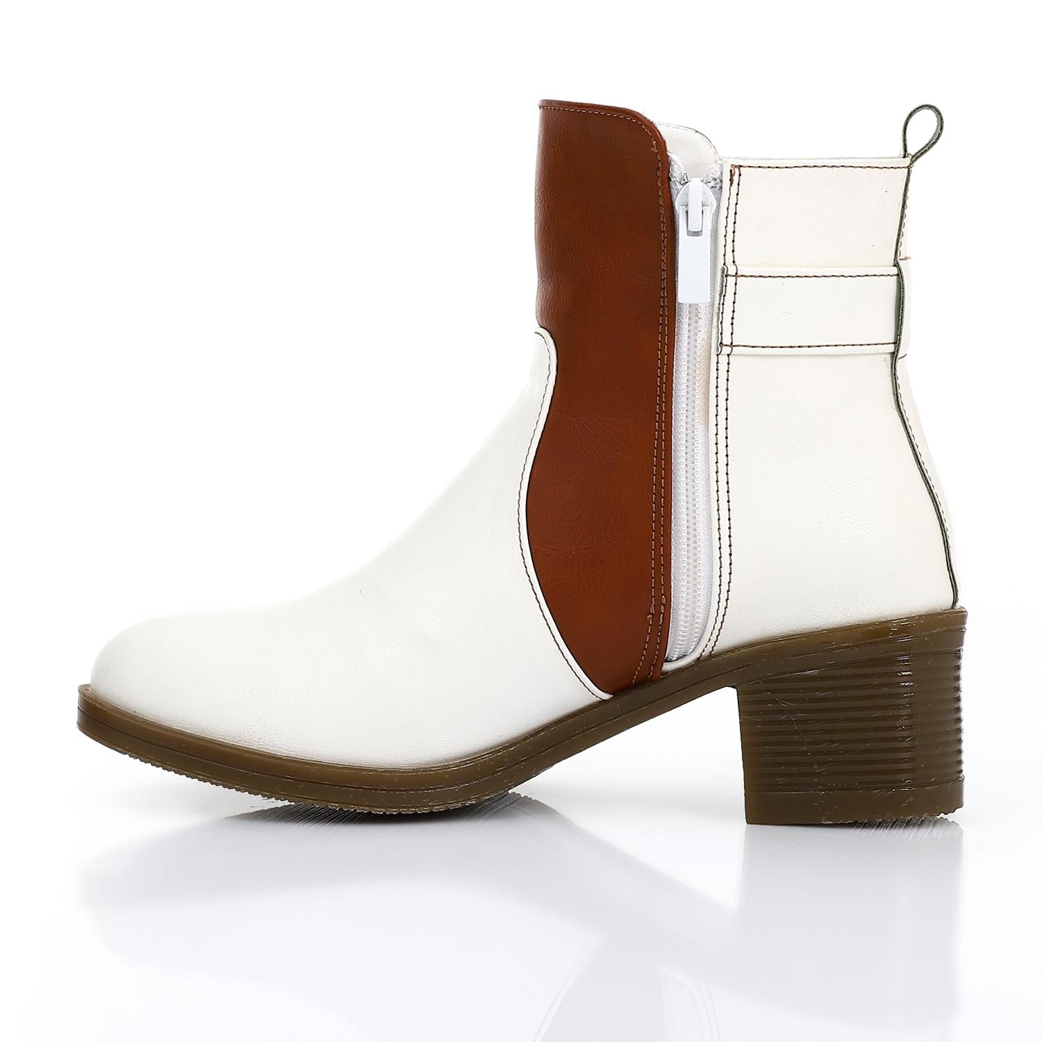 Suede Ankle Boots with Decorative Buckle White