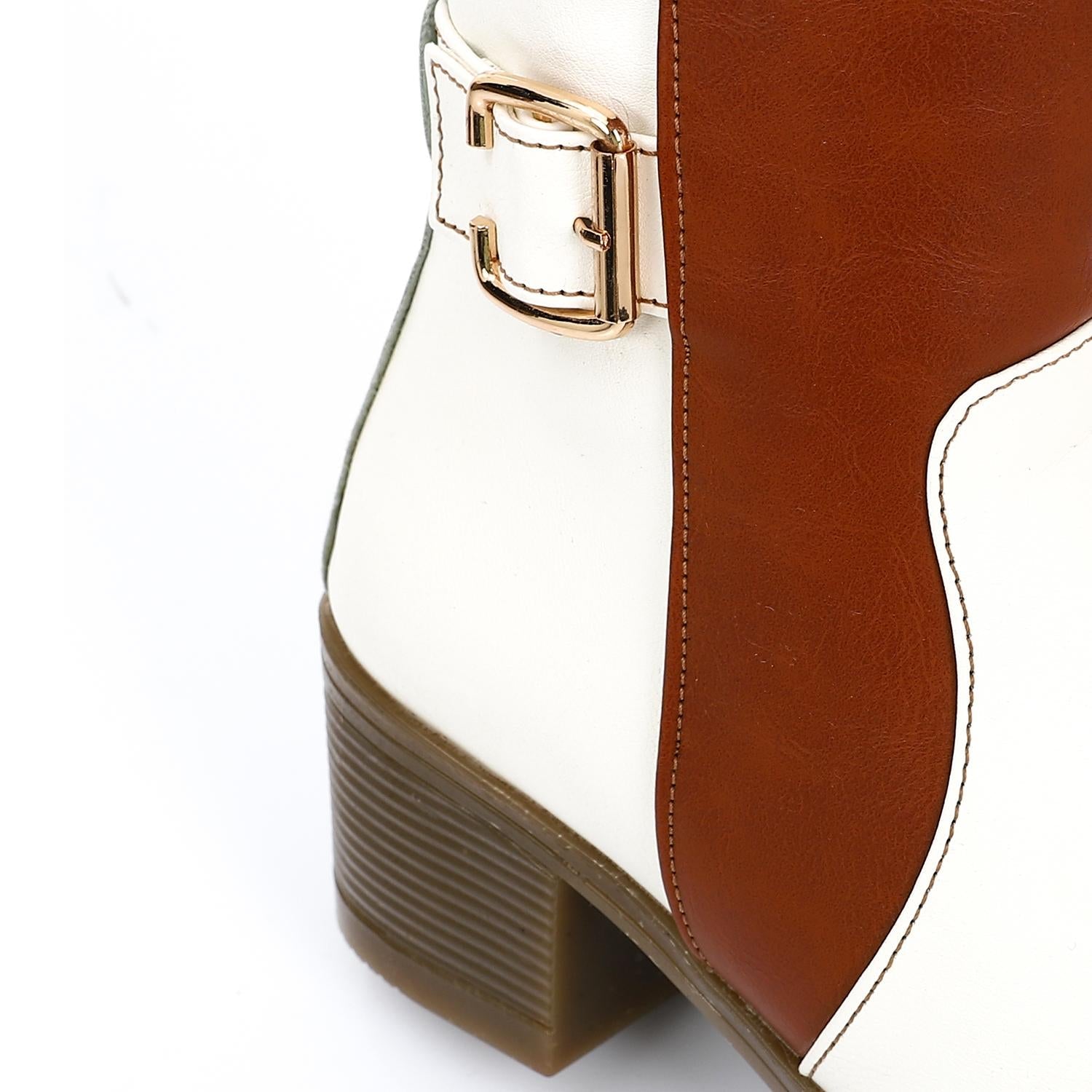 Suede Ankle Boots with Decorative Buckle White