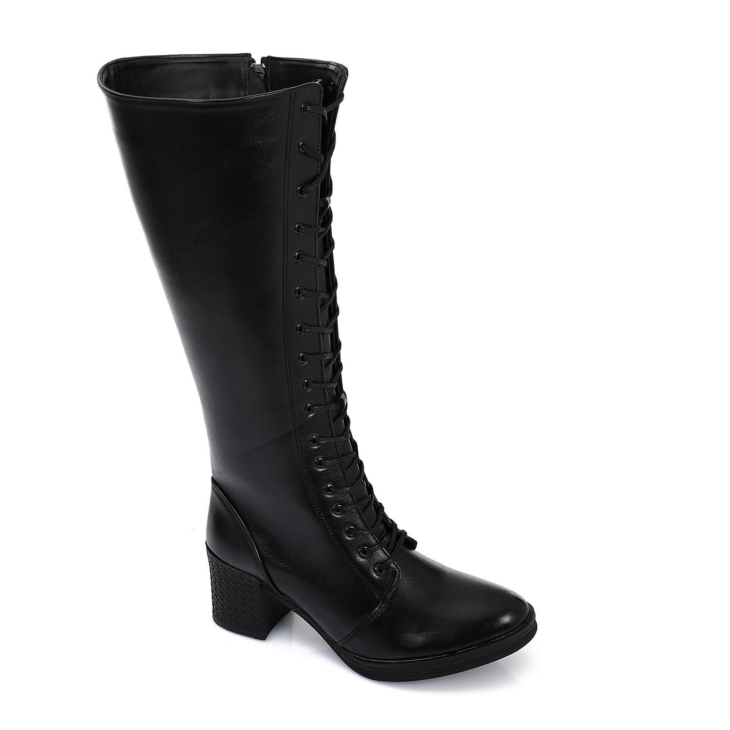 Black Full Zip-up Knee High Boot