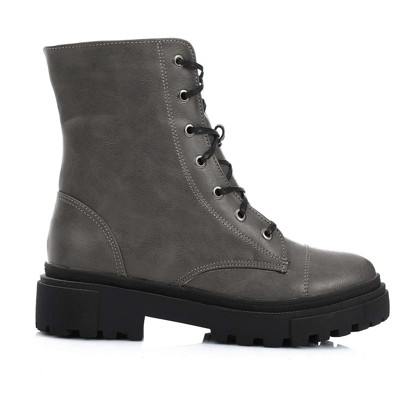Leather Combat Boots - Grey