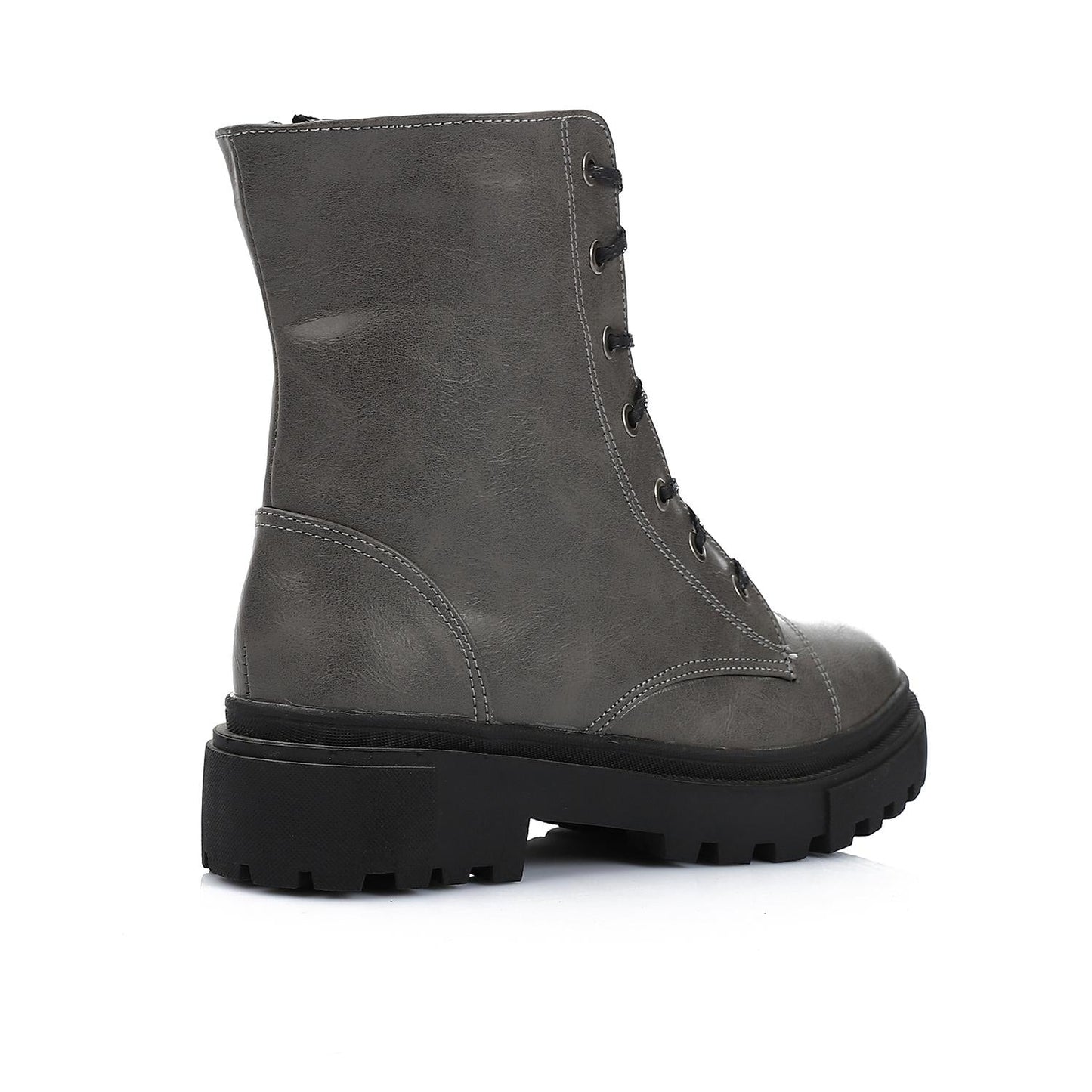 Leather Combat Boots - Grey