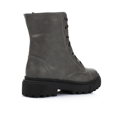 Leather Combat Boots - Grey