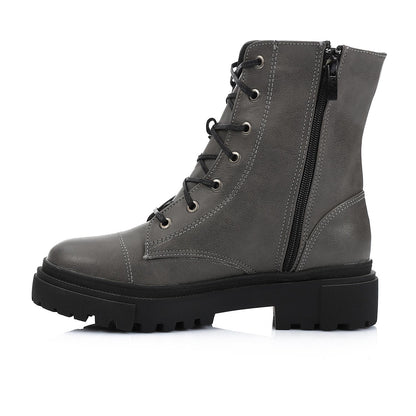 Leather Combat Boots - Grey