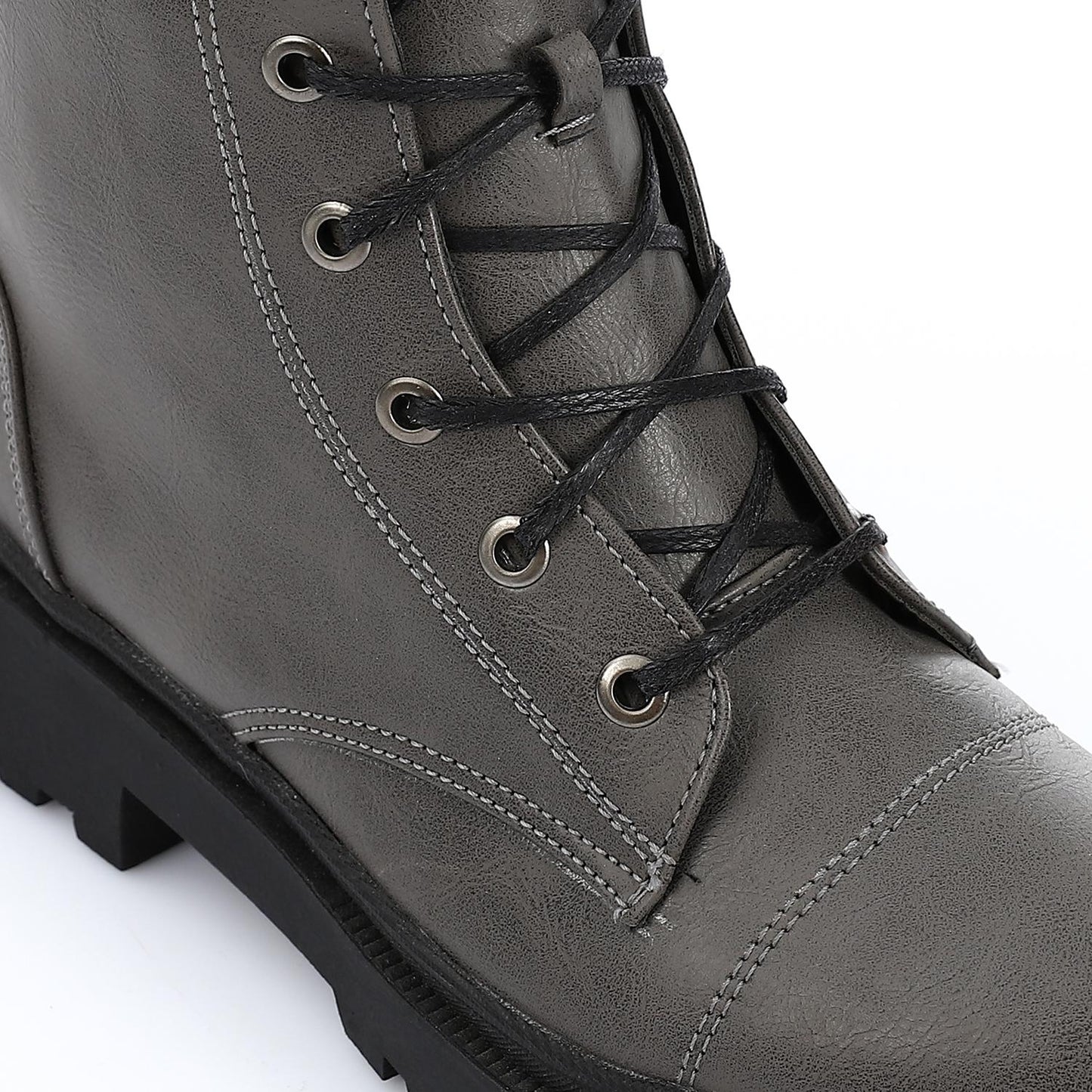 Leather Combat Boots - Grey