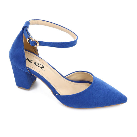 Blue Simple Ankle Buckle High Heels