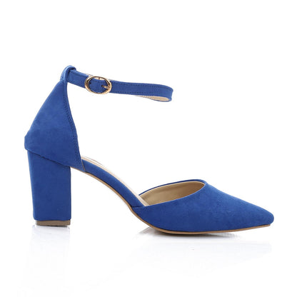 Blue Simple Ankle Buckle High Heels