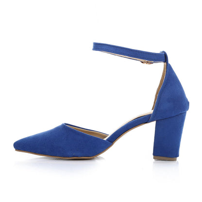 Blue Simple Ankle Buckle High Heels