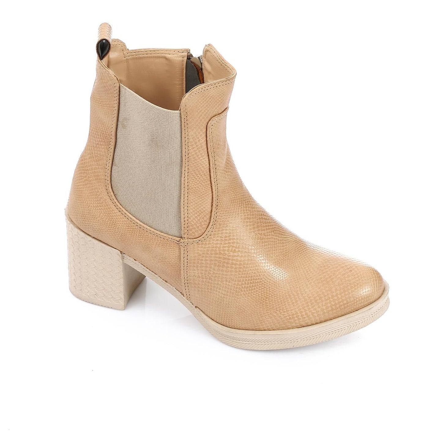 Leather Ankle Boot - Beige