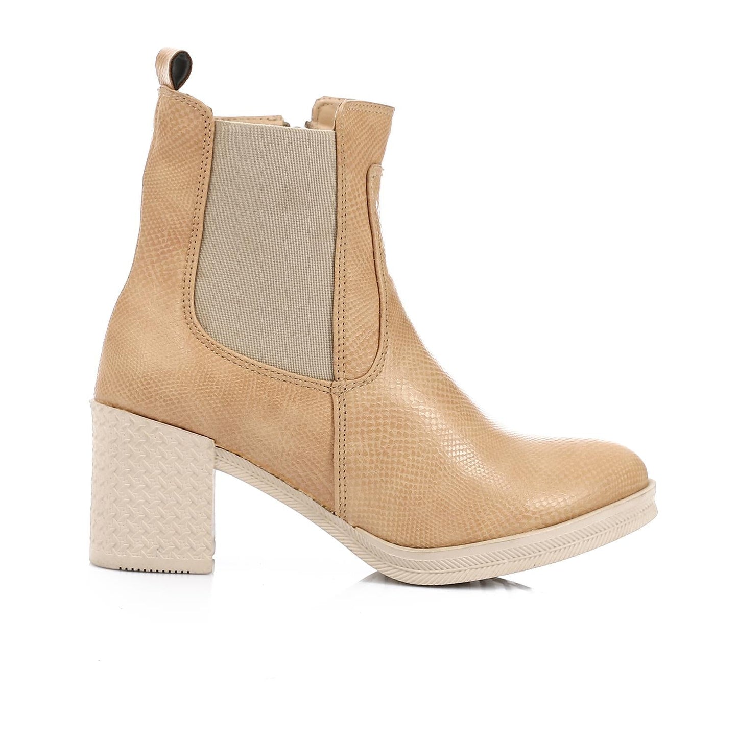 Leather Ankle Boot - Beige