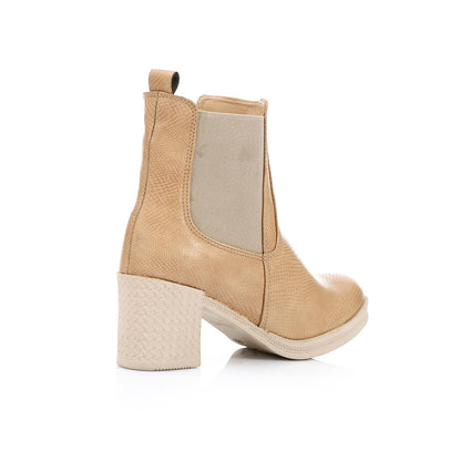 Leather Ankle Boot - Beige