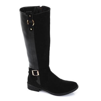 Suede Decorative Buckle Knee High Boot