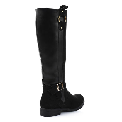 Suede Decorative Buckle Knee High Boot