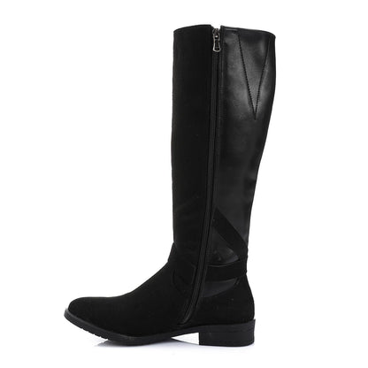 Suede Decorative Buckle Knee High Boot