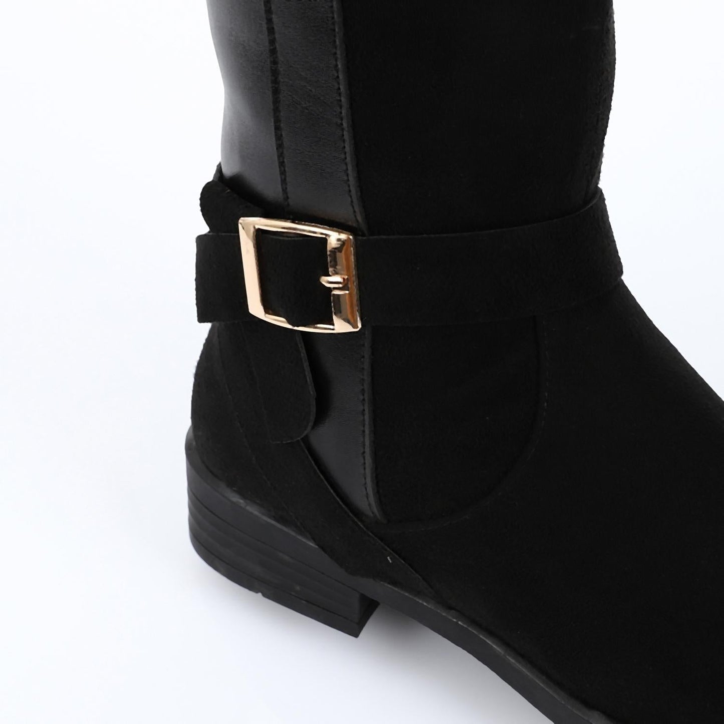 Suede Decorative Buckle Knee High Boot