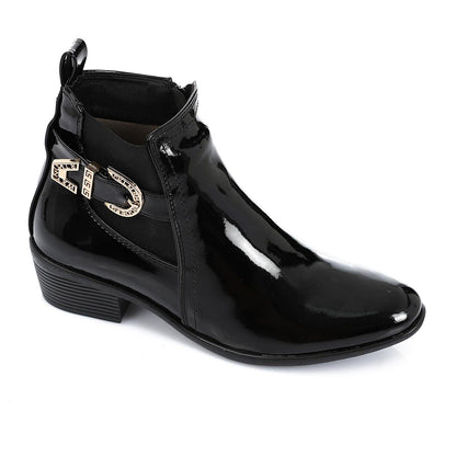 Patent Leather Ankle Boot - Black