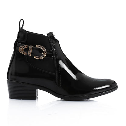 Patent Leather Ankle Boot - Black