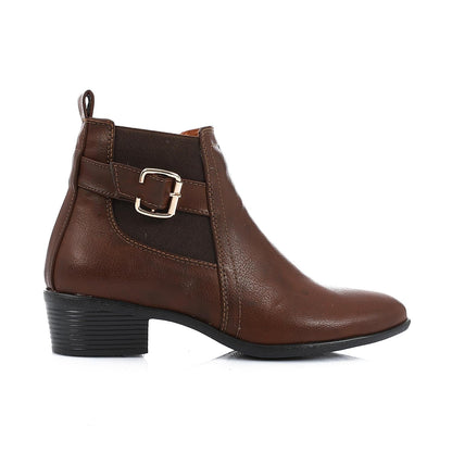 Patent Leather Ankle Boot- Brown