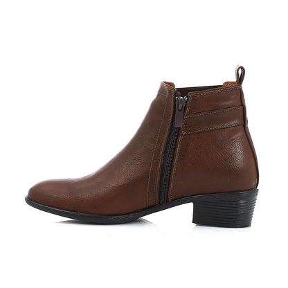 Patent Leather Ankle Boot- Brown