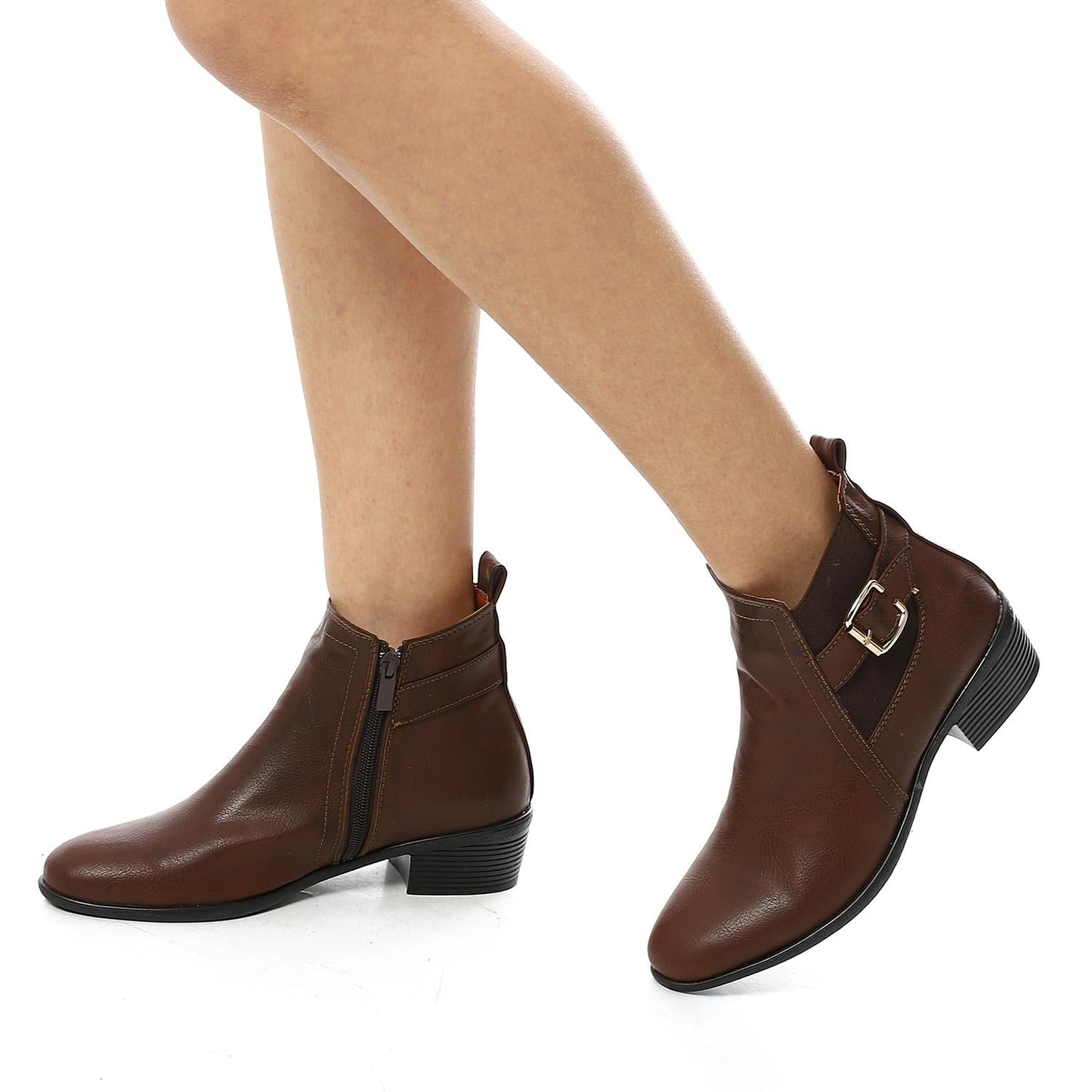 Patent Leather Ankle Boot- Brown