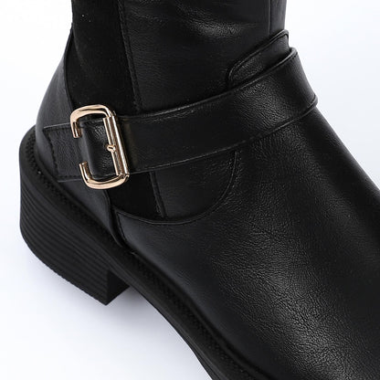 Leather Suede Mid Calf Boot - Black