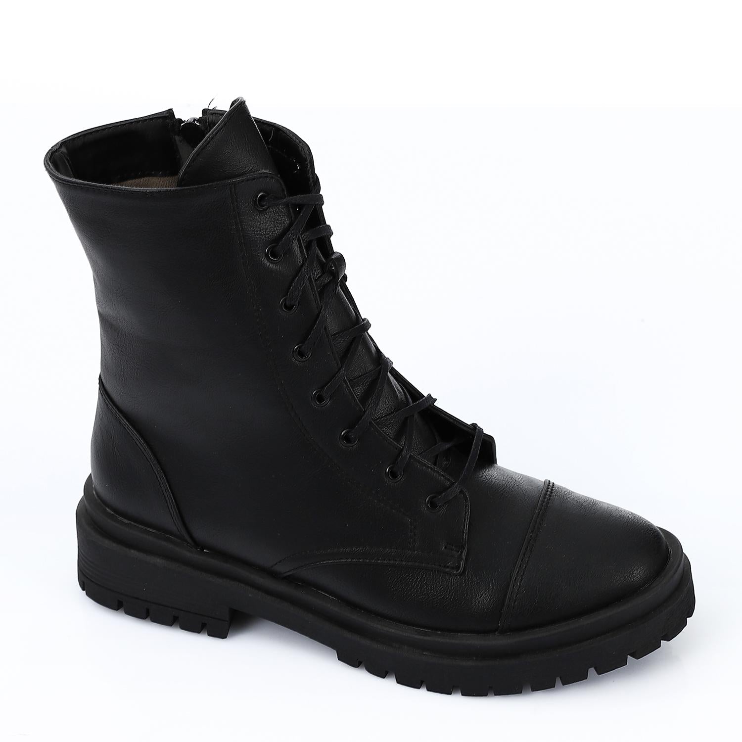 Leather Combat Boots - Black