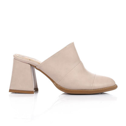Leather Heeles Clog - Beige