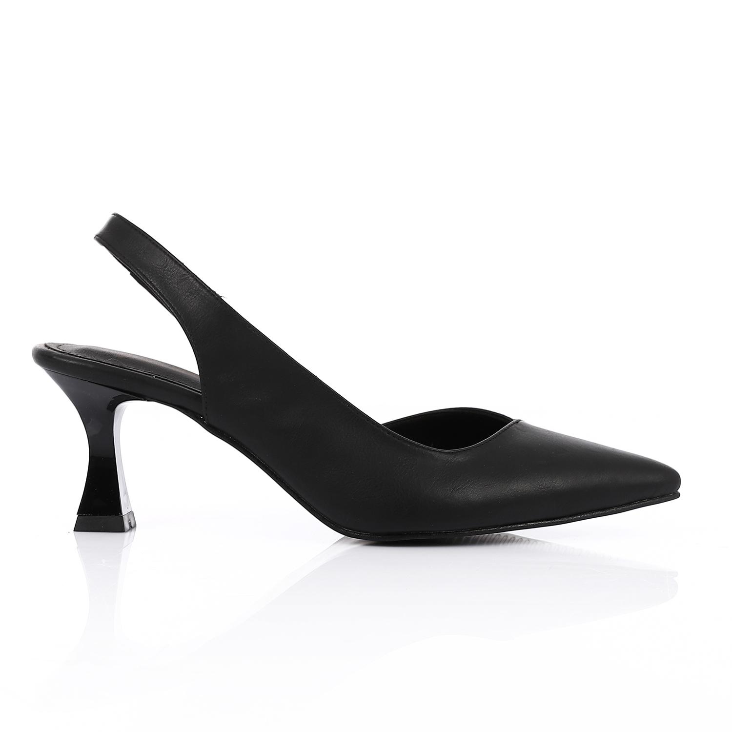 Black Pointed-Toe Slingback Heels
