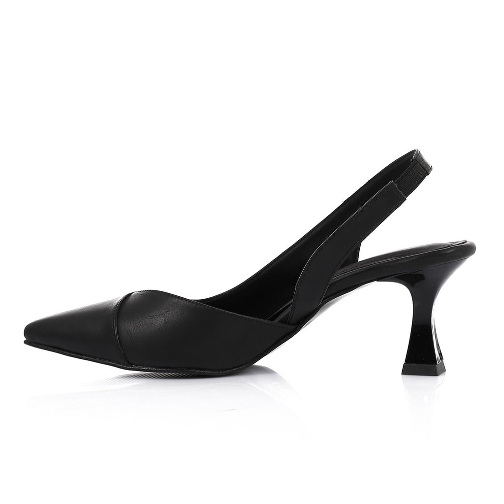 Black Pointed-Toe Slingback Heels