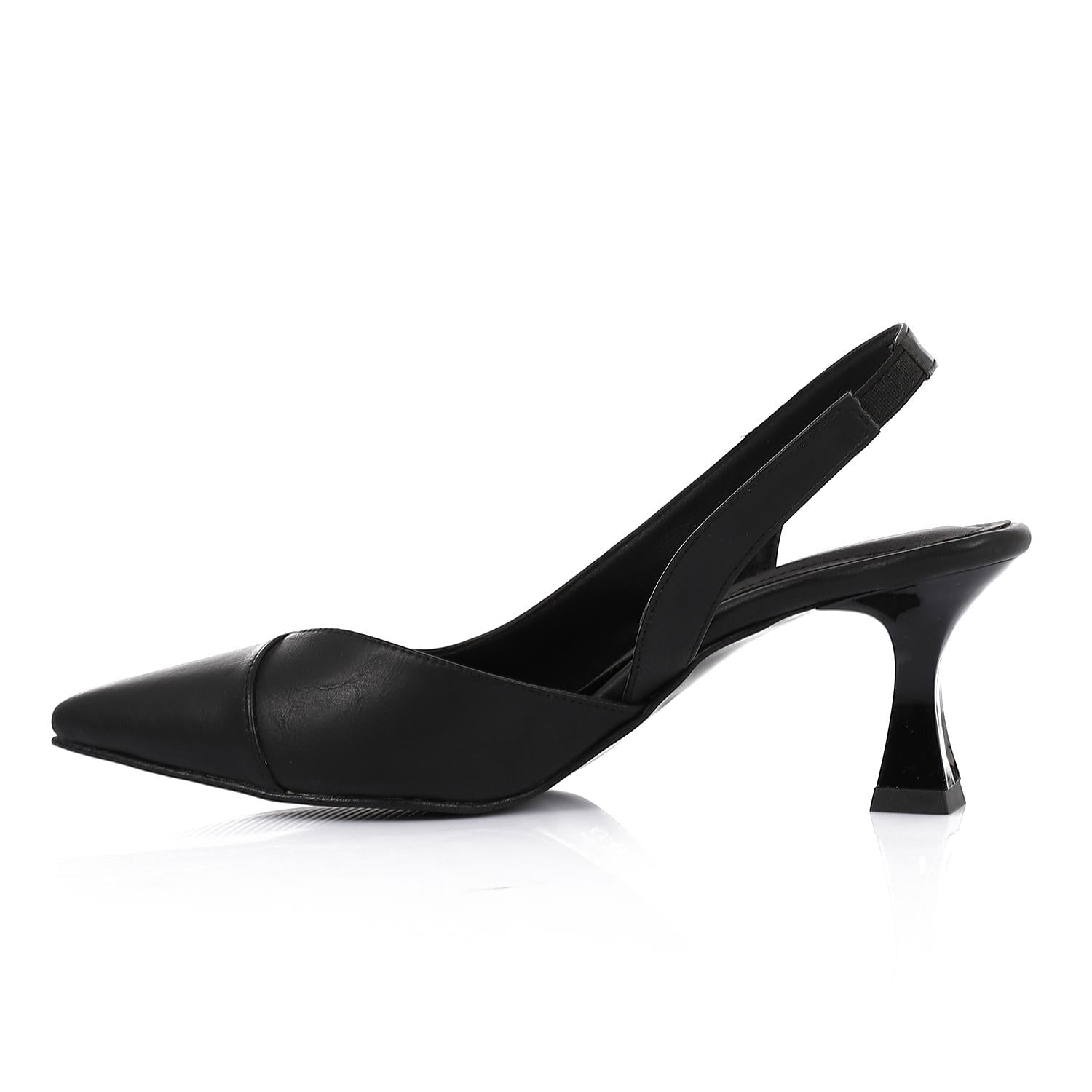 Black Pointed-Toe Slingback Heels