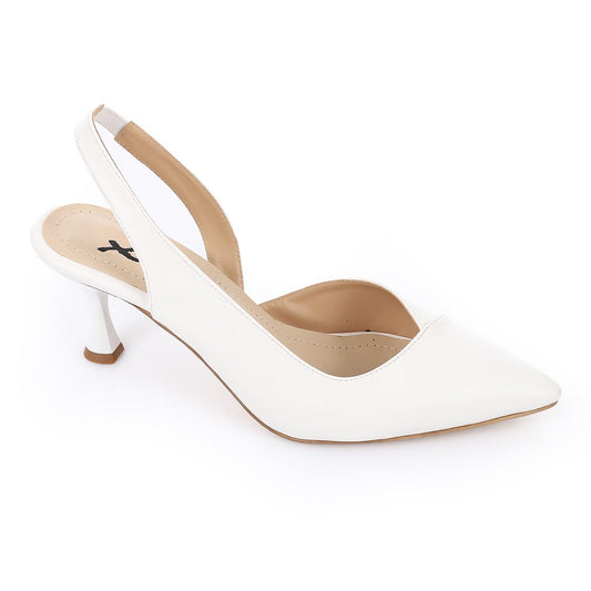 White Pointed-Toe Slingback Heels