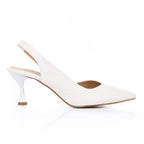 White Pointed-Toe Slingback Heels