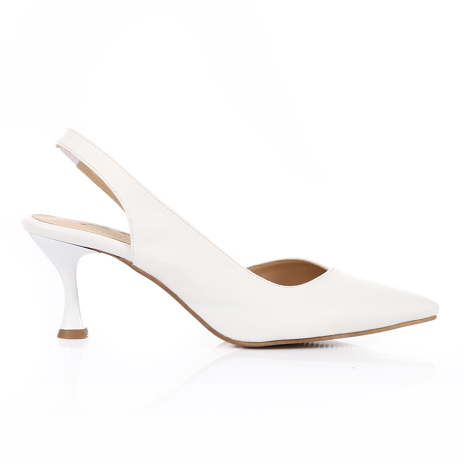 White Pointed-Toe Slingback Heels