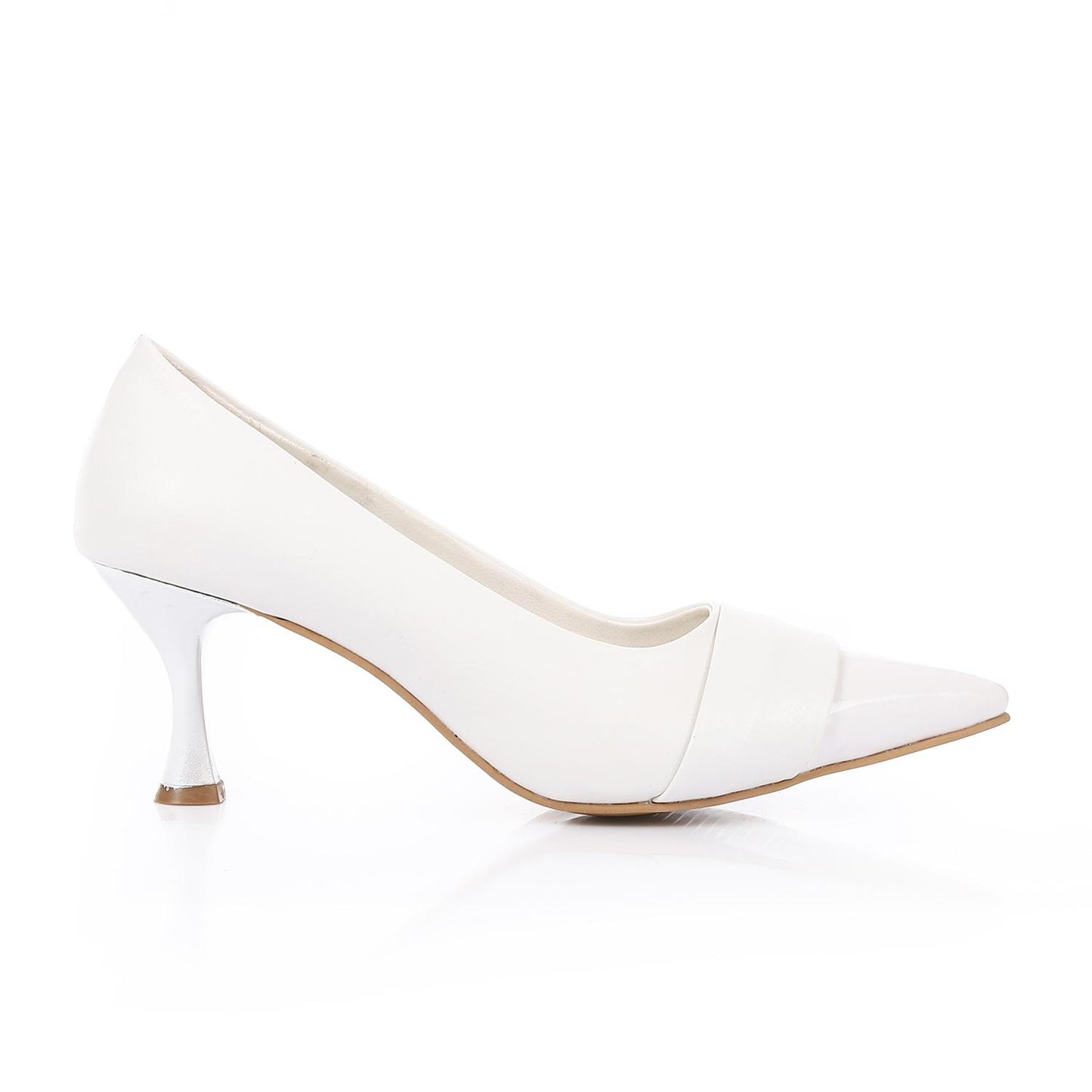 Pointed Toecape Kitten Heel Pumps - White