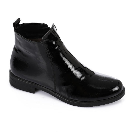Patent Leather Ankle Boot with Zipper Closure-Black